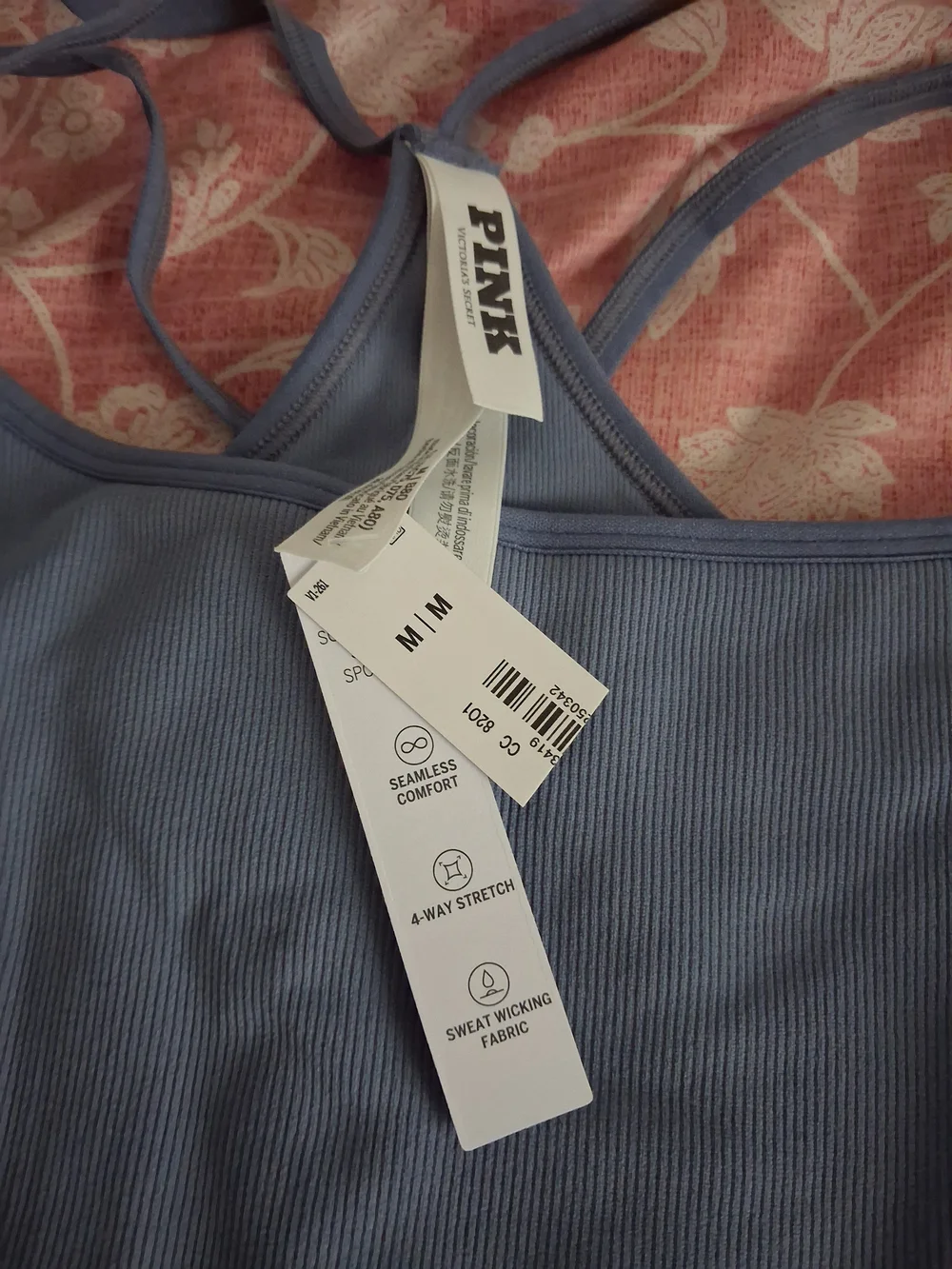 PINK Victoria's Secret Seamless Ribbed Bralette Crop Top - Dusty Blue
